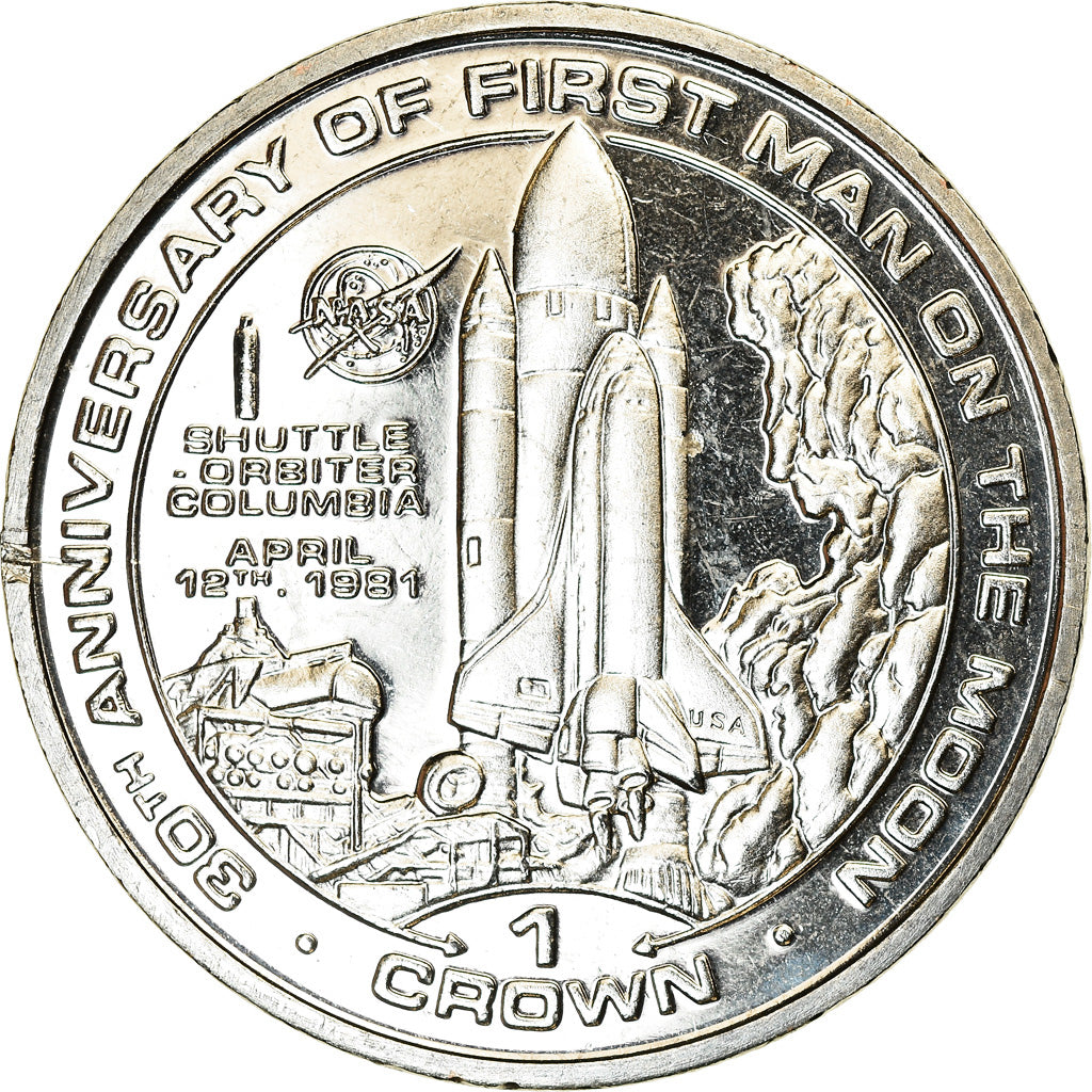 Moneda, Isla de Man, Crown, 1999, Pobjoy Mint, 1er homme sur la lune, SC