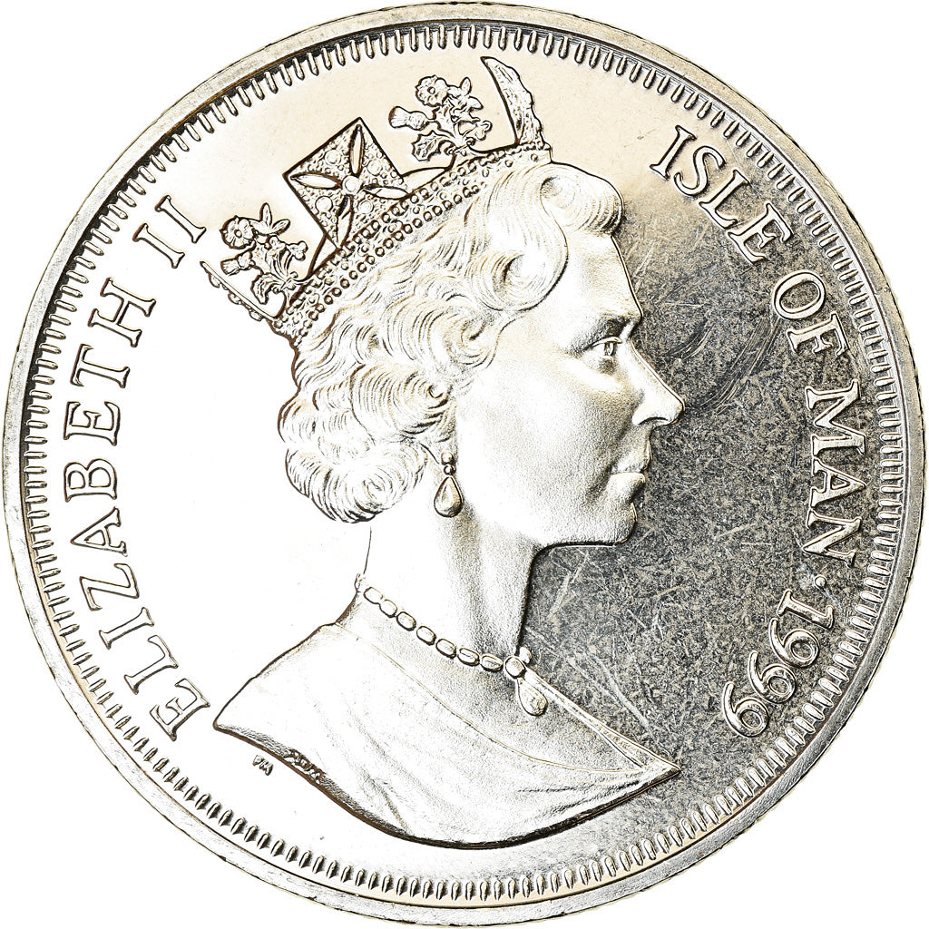 Moeda, Ilha de Man, Crown, 1999, Pobjoy Mint, 1er homme sur la lune, MS(63)