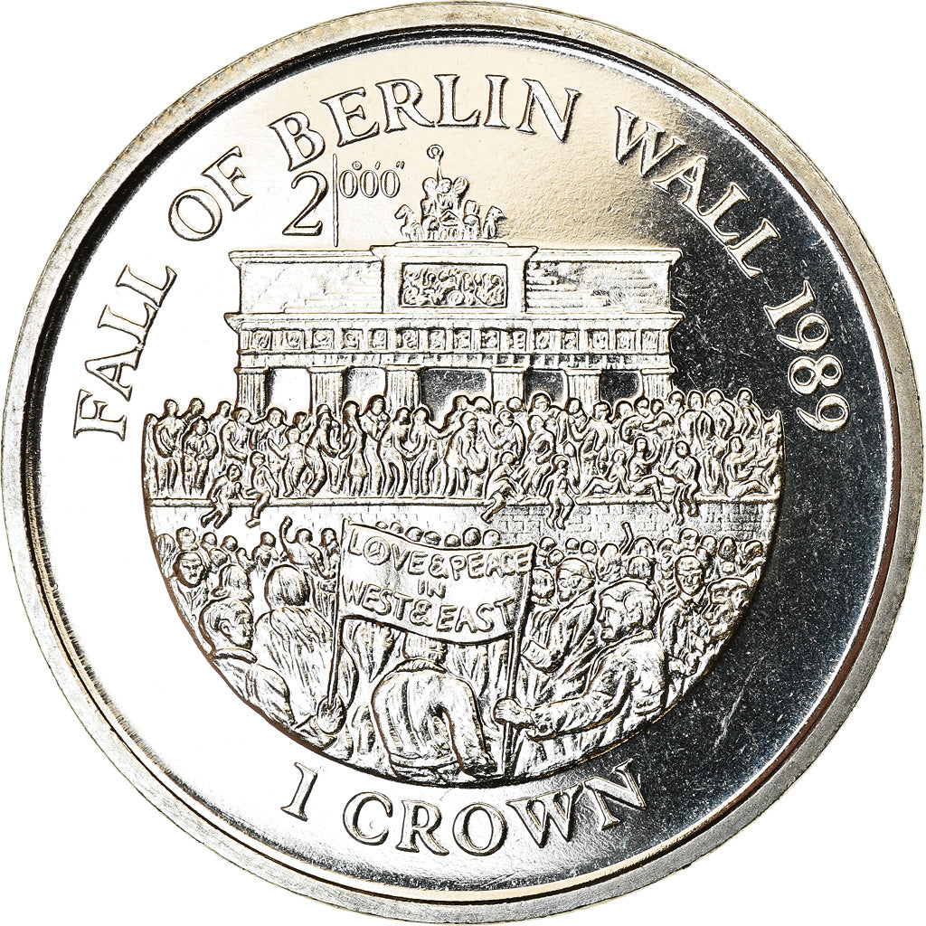 Coin, Isle of Man, Crown, 2000, Pobjoy Mint, Chute du mur de Berlin, MS(63)