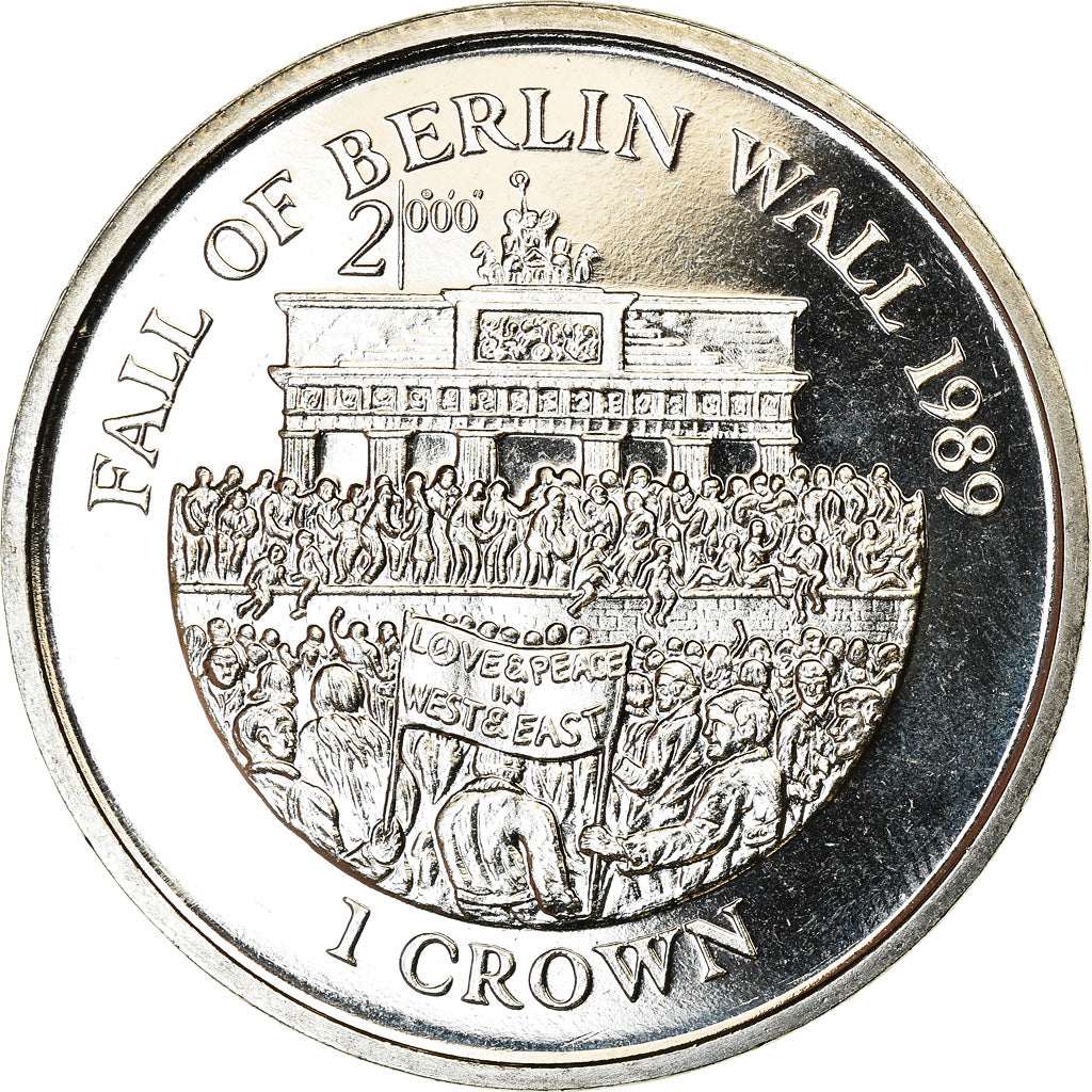 Coin, Isle of Man, Crown, 2000, Pobjoy Mint, Chute du mur de Berlin, MS(63)