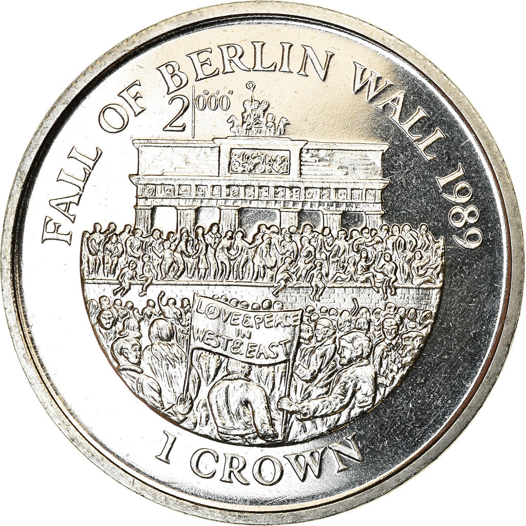 Coin, Isle of Man, Crown, 2000, Pobjoy Mint, Chute du mur de Berlin, MS(63)
