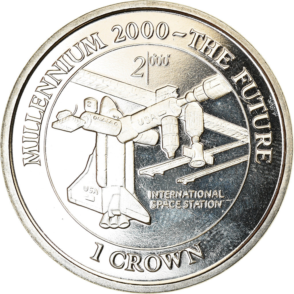 Coin, Isle of Man, Crown, 2000, Pobjoy Mint, Millénaire - Station spatiale