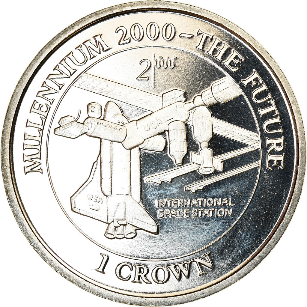 Coin, Isle of Man, Crown, 2000, Pobjoy Mint, Millénaire - Station spatiale