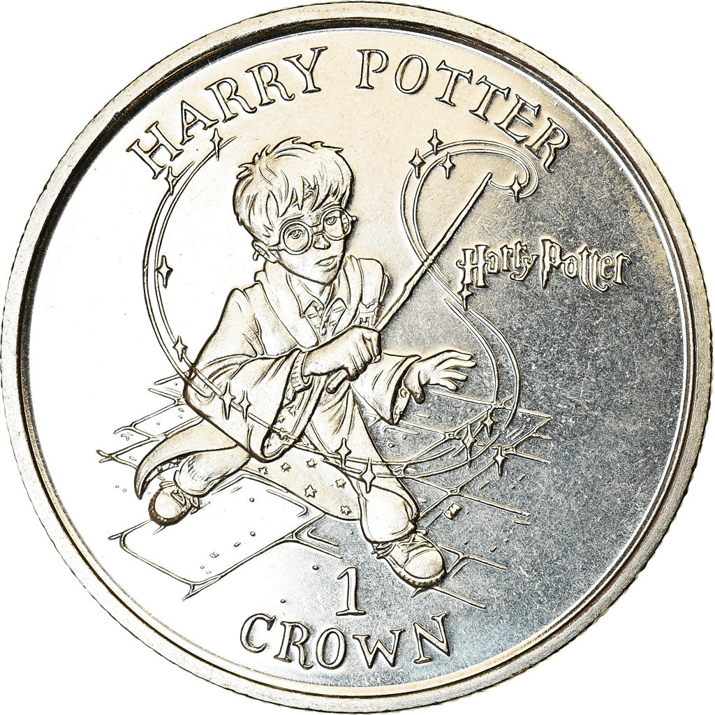 Coin, Isle of Man, Crown, 2001, Pobjoy Mint, Harry Potter - 4ème portrait