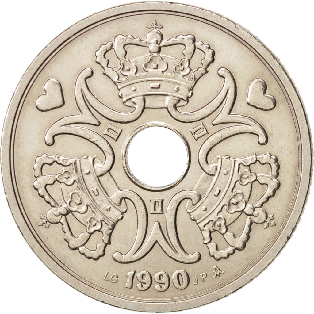 Denmark, Margrethe II, 5 Kroner,1990,Copenhagen,AU(50-53),Copper-nickel,KM 869.1