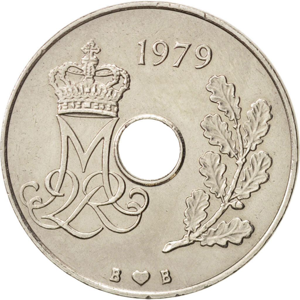 Danimarca, Margrethe II, 25 Öre, 1979, Copenhagen, BB+, Rame-nichel, KM:861.2