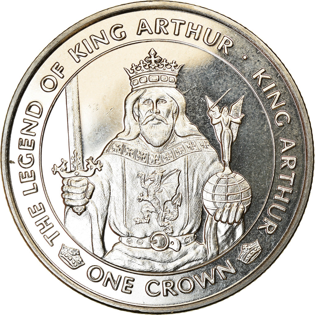 Coin, Isle of Man, Crown, 1996, Pobjoy Mint, La légende d'Arthur - Le roi