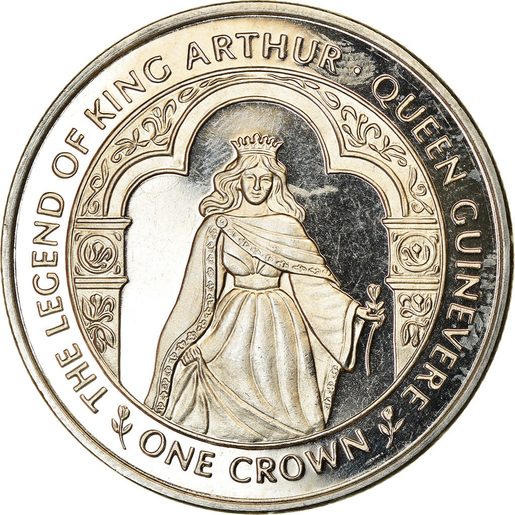 Coin, Isle of Man, Crown, 1996, Pobjoy Mint, La légende d'Arthur - La Reine