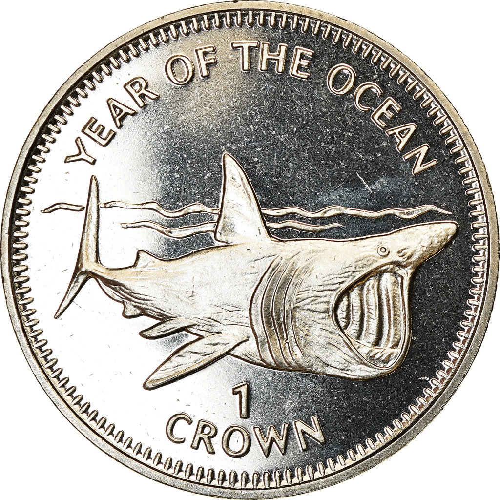 Coin, Isle of Man, Crown, 1998, Pobjoy Mint, Année de l'océan - Requin