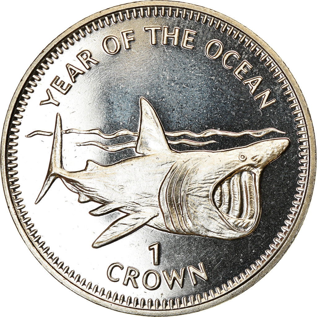 Coin, Isle of Man, Crown, 1998, Pobjoy Mint, Année de l'océan - Requin