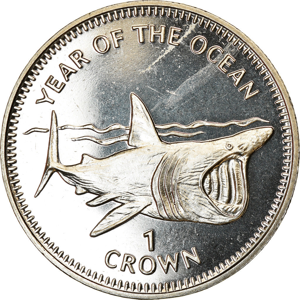 Coin, Isle of Man, Crown, 1998, Pobjoy Mint, Année de l'océan - Requin
