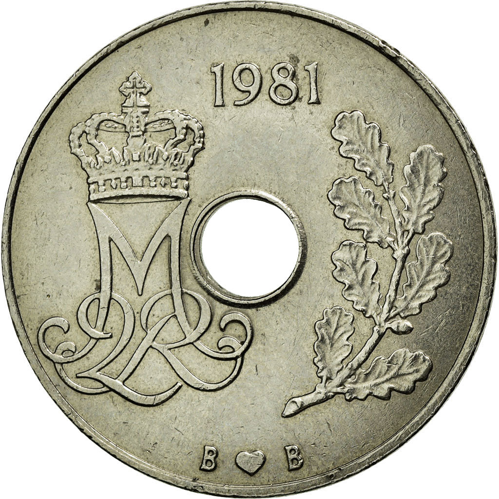 Moneta, Danimarca, Margrethe II, 25 Öre, 1981, Copenhagen, BB+, Rame-nichel