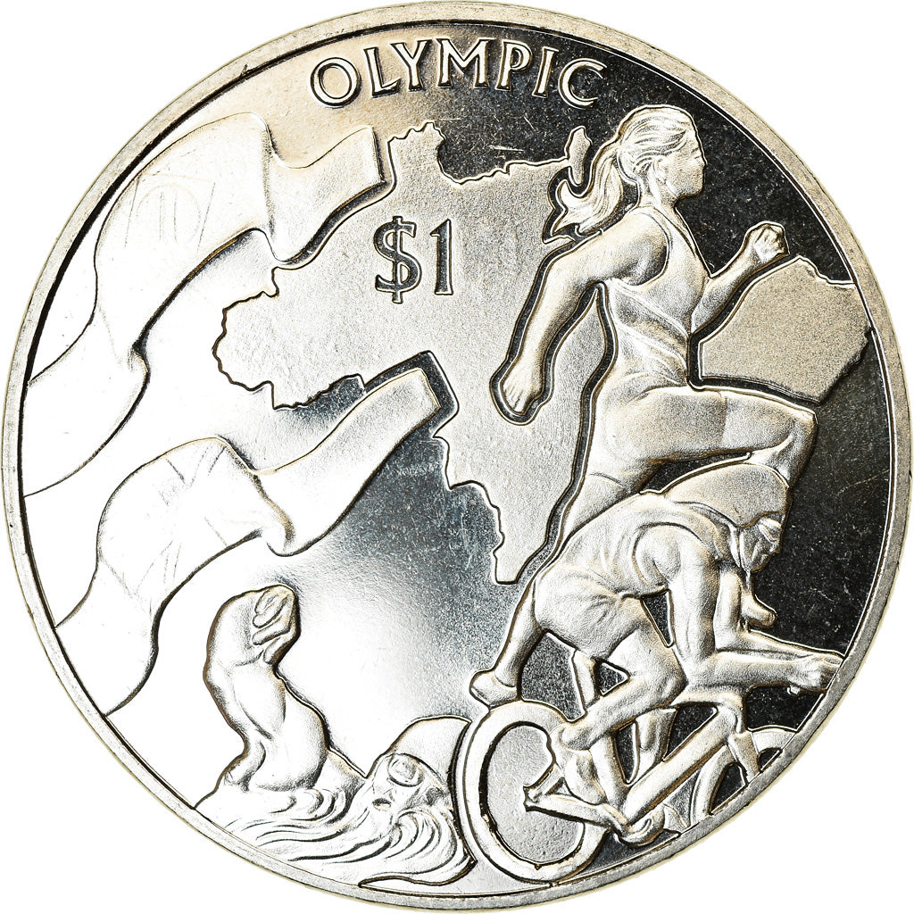 Moeda, Ilhas Virgens Britânicas, Dollar, 2016, Franklin Mint, Triathlon