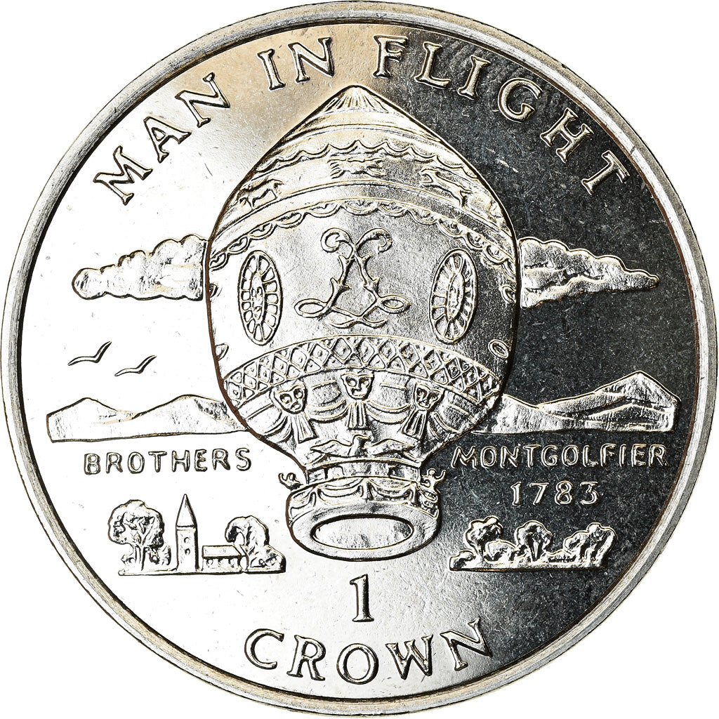 Coin, Isle of Man, Crown, 1995, Pobjoy Mint, Ballons des frères Montgolfier