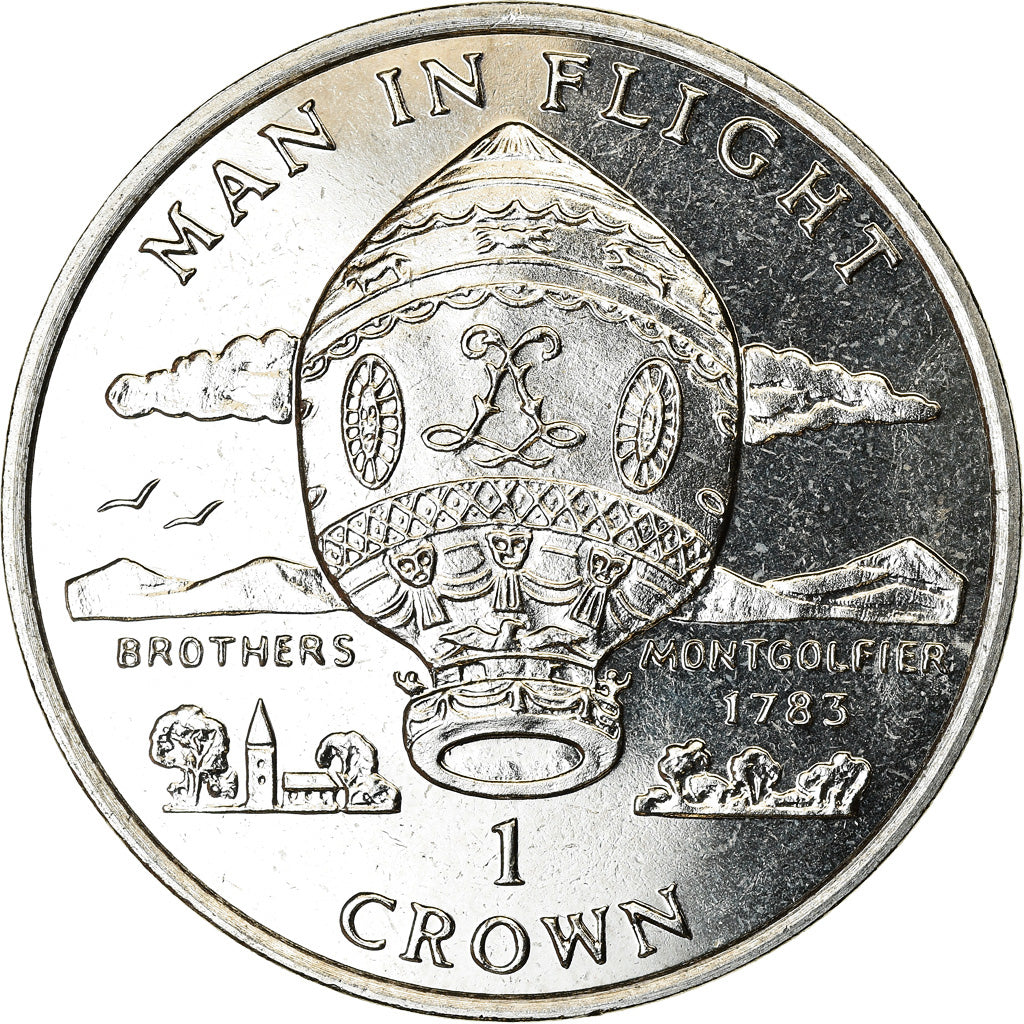 Monnaie, Isle of Man, Crown, 1995, Pobjoy Mint, Ballons des frères Montgolfier