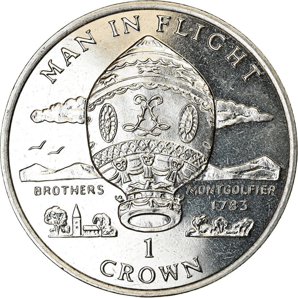 Coin, Isle of Man, Crown, 1995, Pobjoy Mint, Ballons des frères Montgolfier
