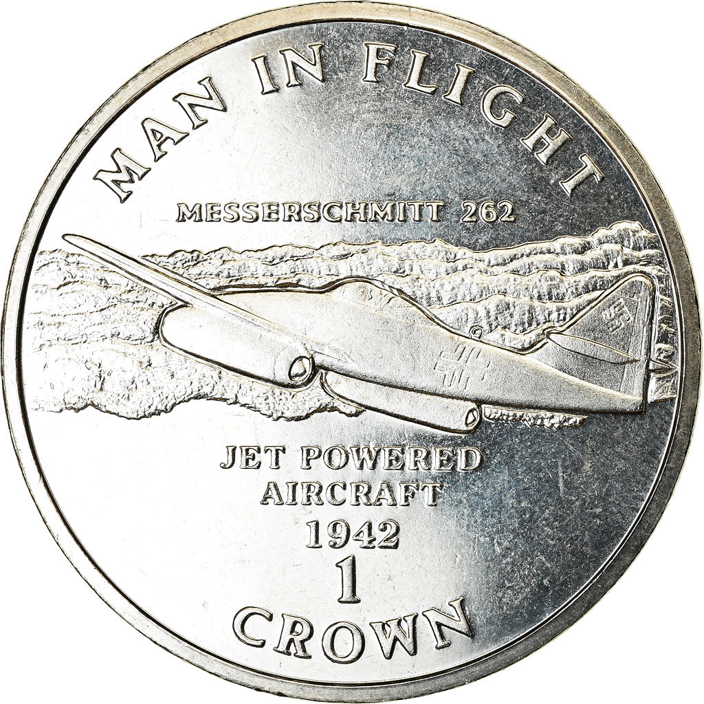 Coin, Isle of Man, Crown, 1995, Pobjoy Mint, Messerschmitt 262, MS(63)