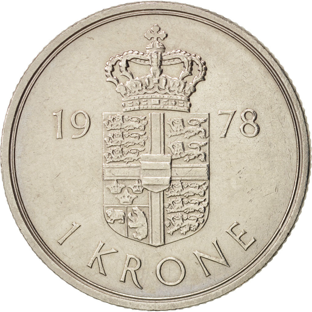 Coin, Denmark, Margrethe II, Krone, 1978, Copenhagen, AU(50-53), Copper-nickel