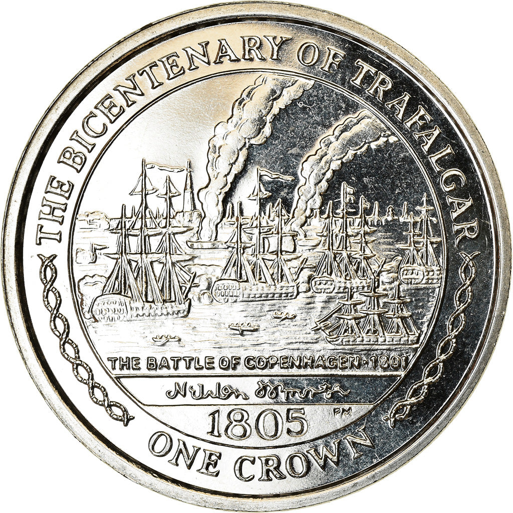 Coin, Isle of Man, Crown, 2005, Pobjoy Mint, Bicentenaire de Trafalgar -