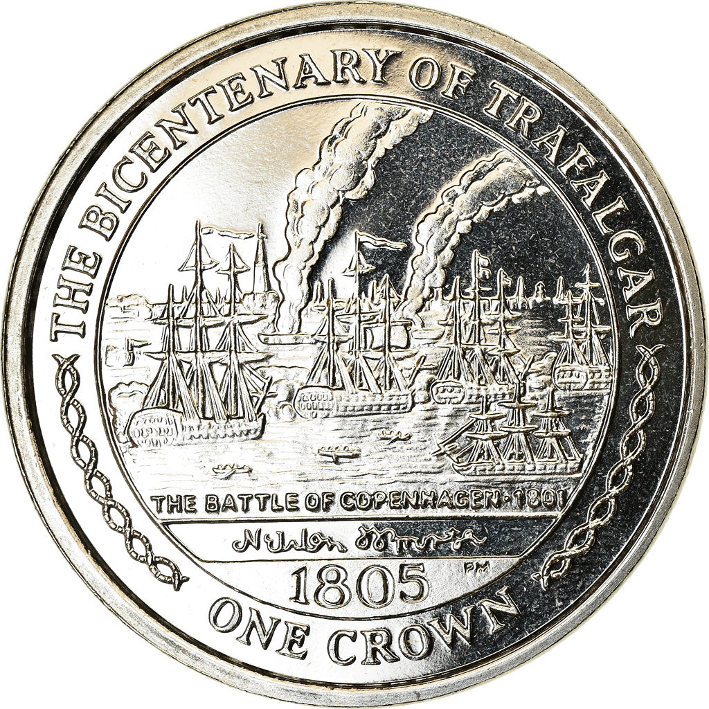 Coin, Isle of Man, Crown, 2005, Pobjoy Mint, Bicentenaire de Trafalgar -