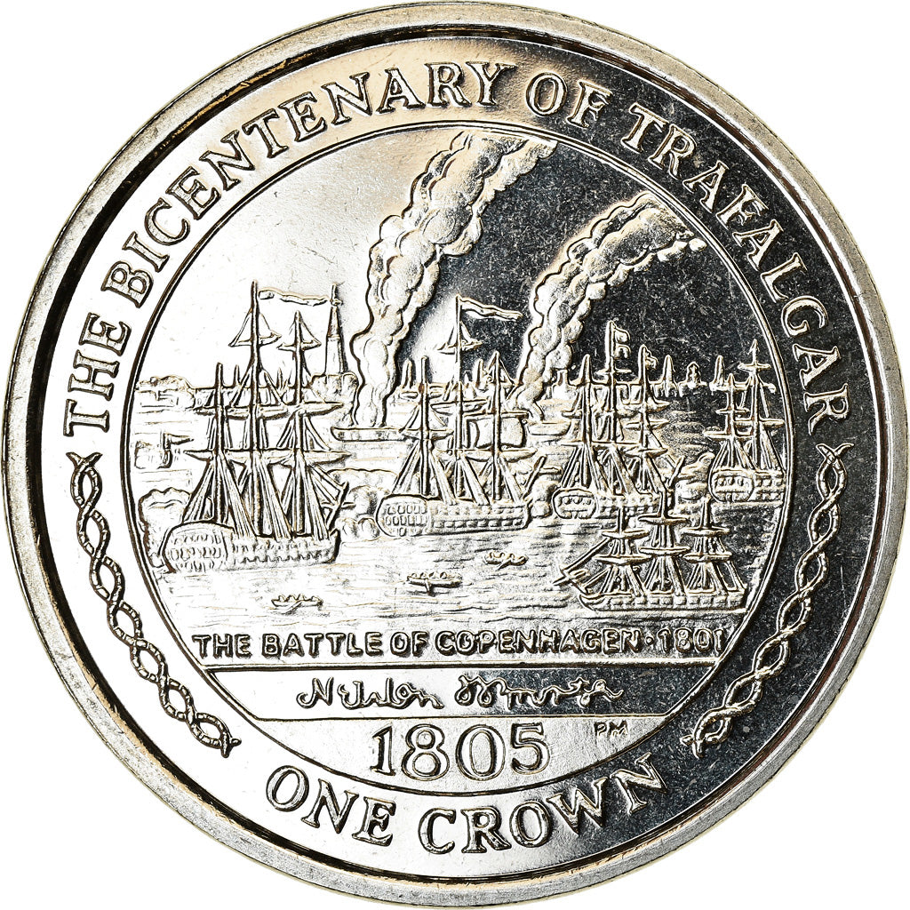 Coin, Isle of Man, Crown, 2005, Pobjoy Mint, Bicentenaire de Trafalgar -