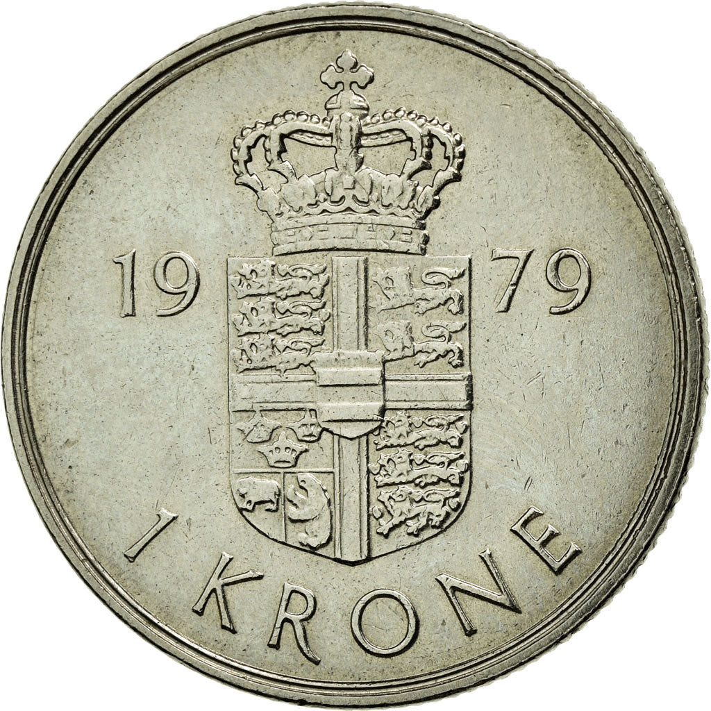 Münze, Dänemark, Margrethe II, Krone, 1979, Copenhagen, SS+, Copper-nickel