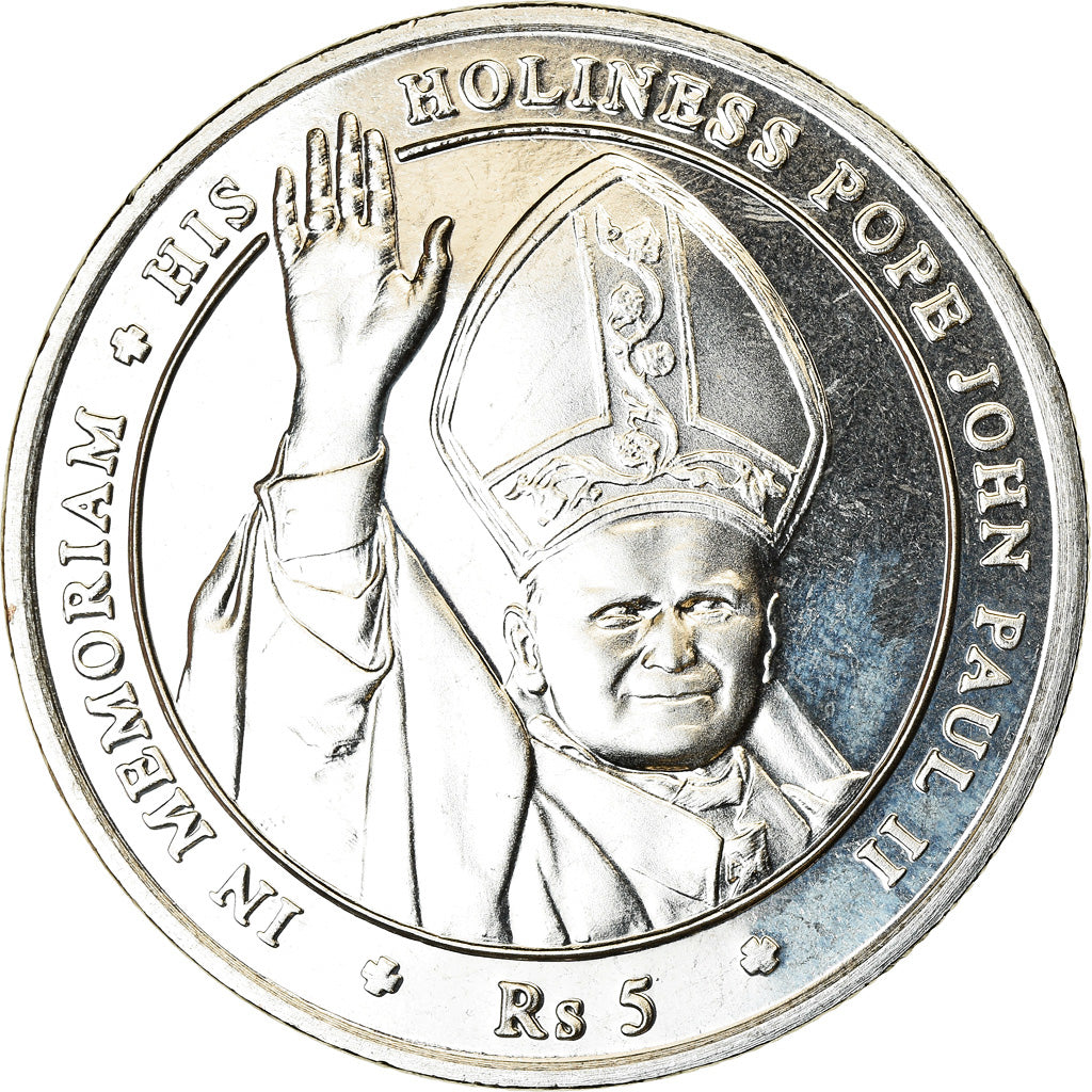Moneta, Seychelles, 5 Rupees, 2005, British Royal Mint, Pape Jean Paul II, SPL