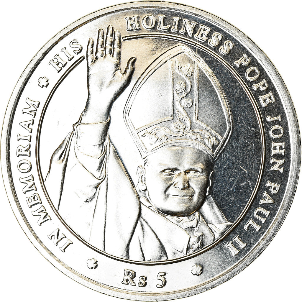 Coin, Seychelles, 5 Rupees, 2005, British Royal Mint, Pape Jean Paul II, MS(63)