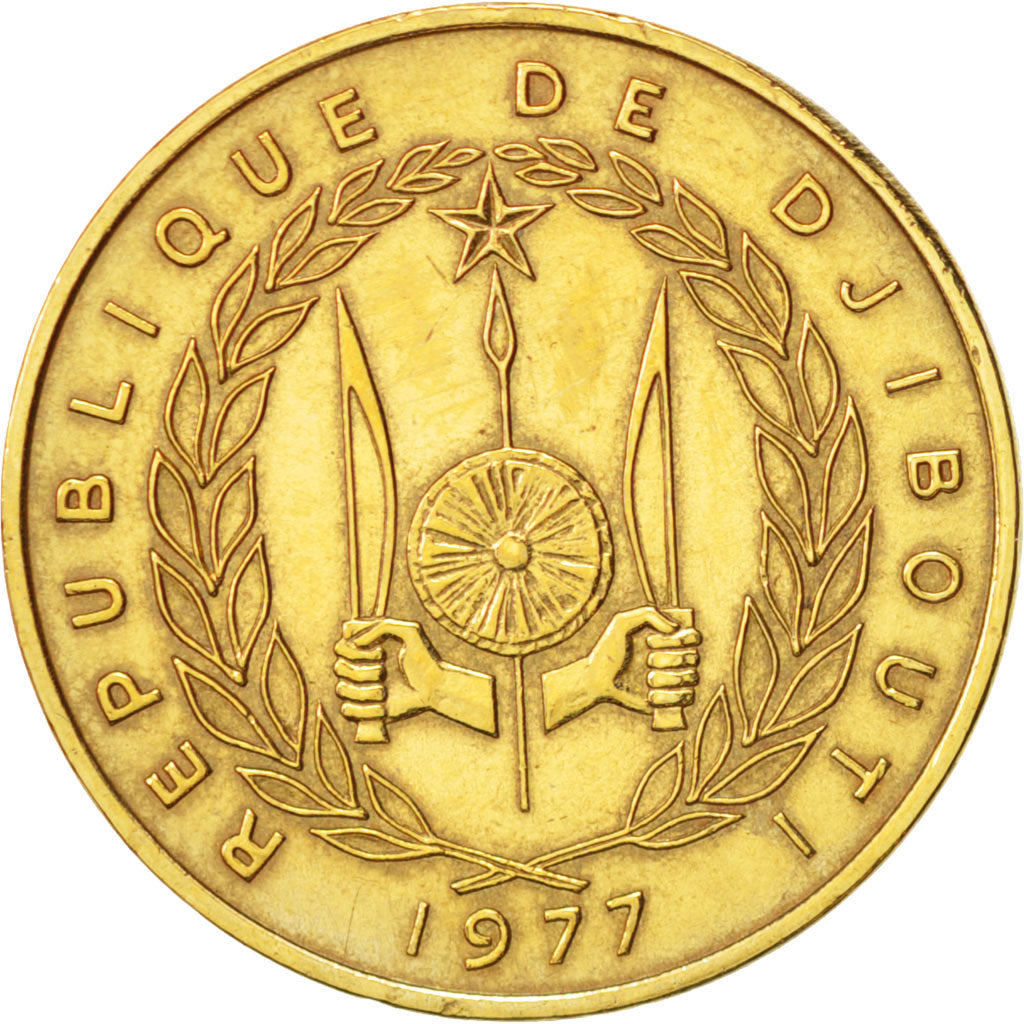 Djibouti, 20 Francs, 1977, Paris, AU(50-53), Aluminum-Bronze, KM:24
