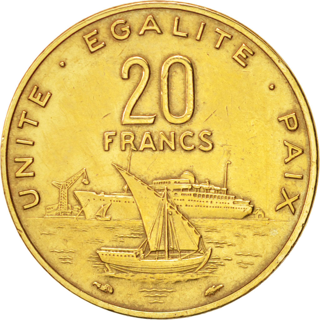 Djibouti, 20 Francs, 1977, Paris, AU(50-53), Aluminum-Bronze, KM:24