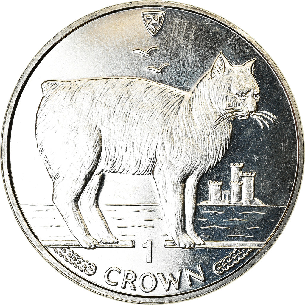 Monnaie, Isle of Man, Elizabeth II, Crown, 1988, Pobjoy Mint, Le chat 
