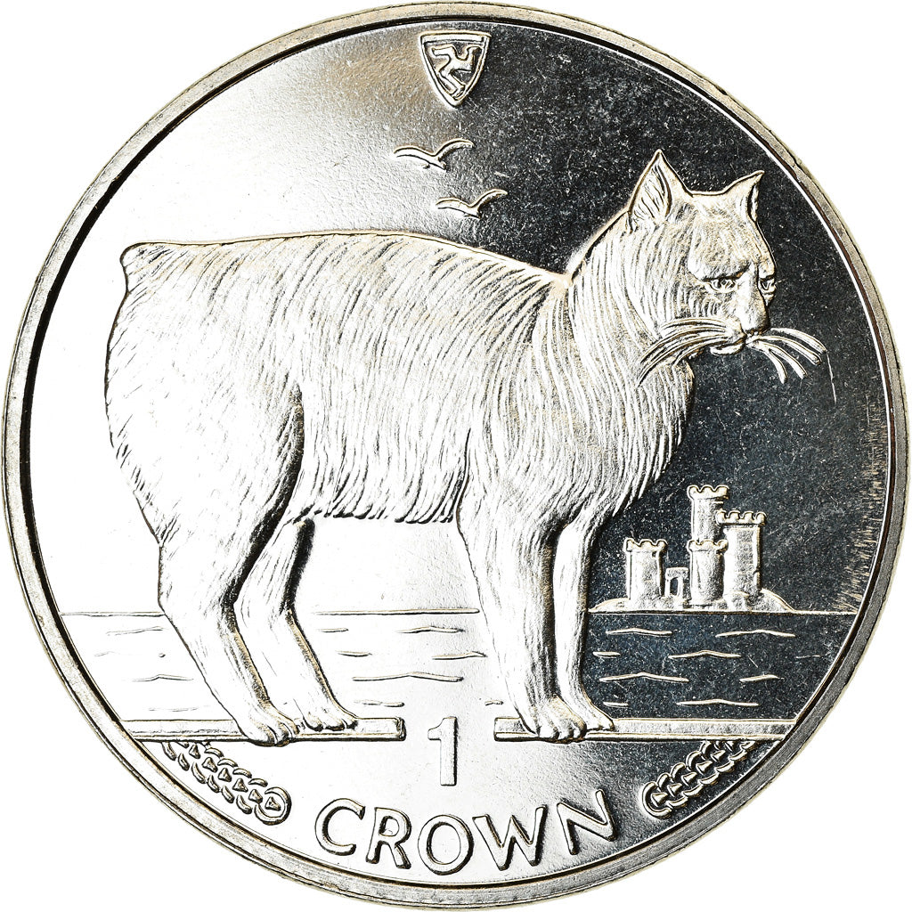 Monnaie, Isle of Man, Elizabeth II, Crown, 1988, Pobjoy Mint, Le chat 