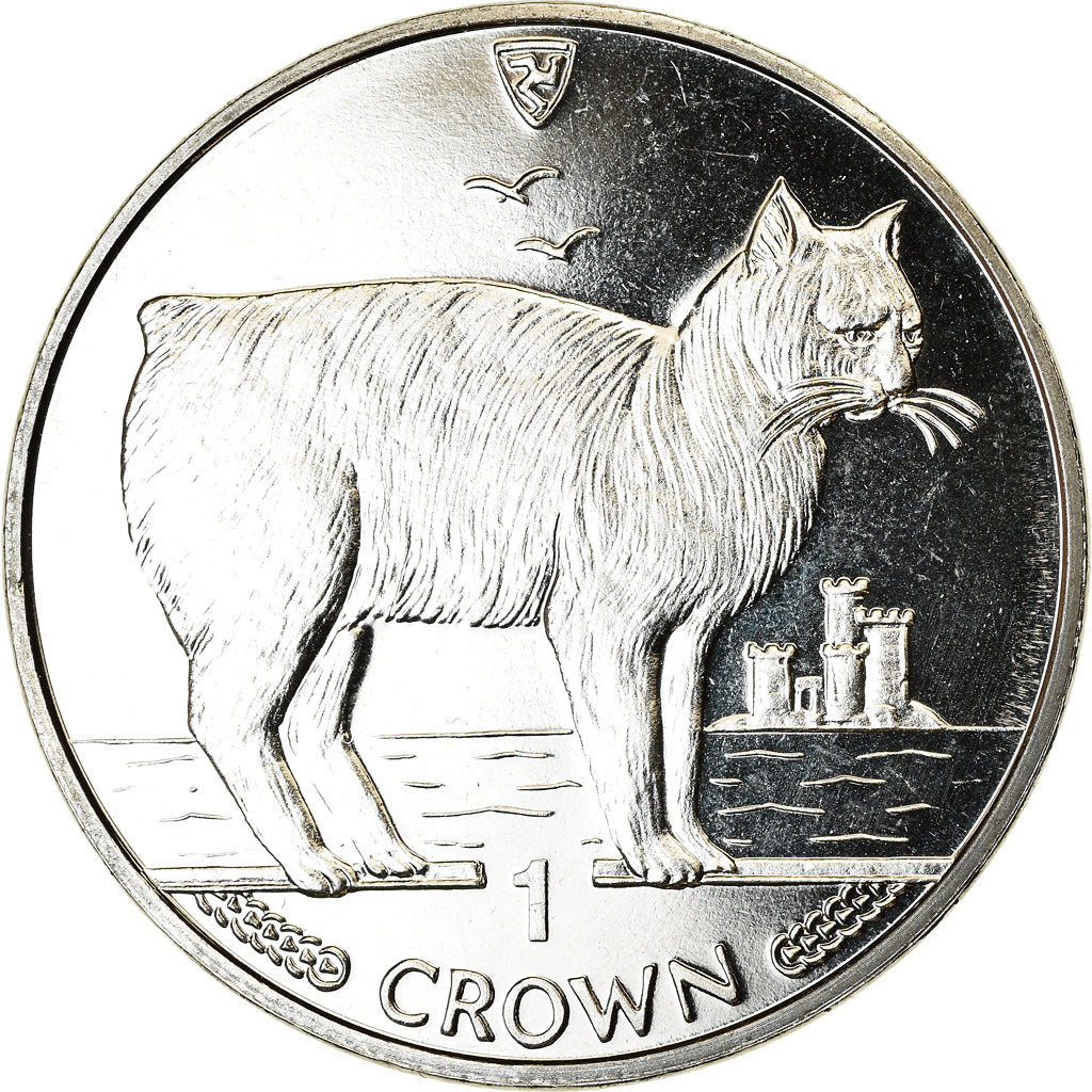 Monnaie, Isle of Man, Elizabeth II, Crown, 1988, Pobjoy Mint, Le chat 