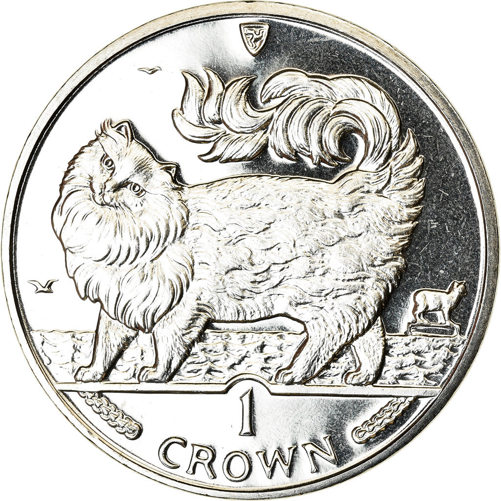 Coin, Isle of Man, Elizabeth II, Crown, 1993, Pobjoy Mint, Chat Maine Coon