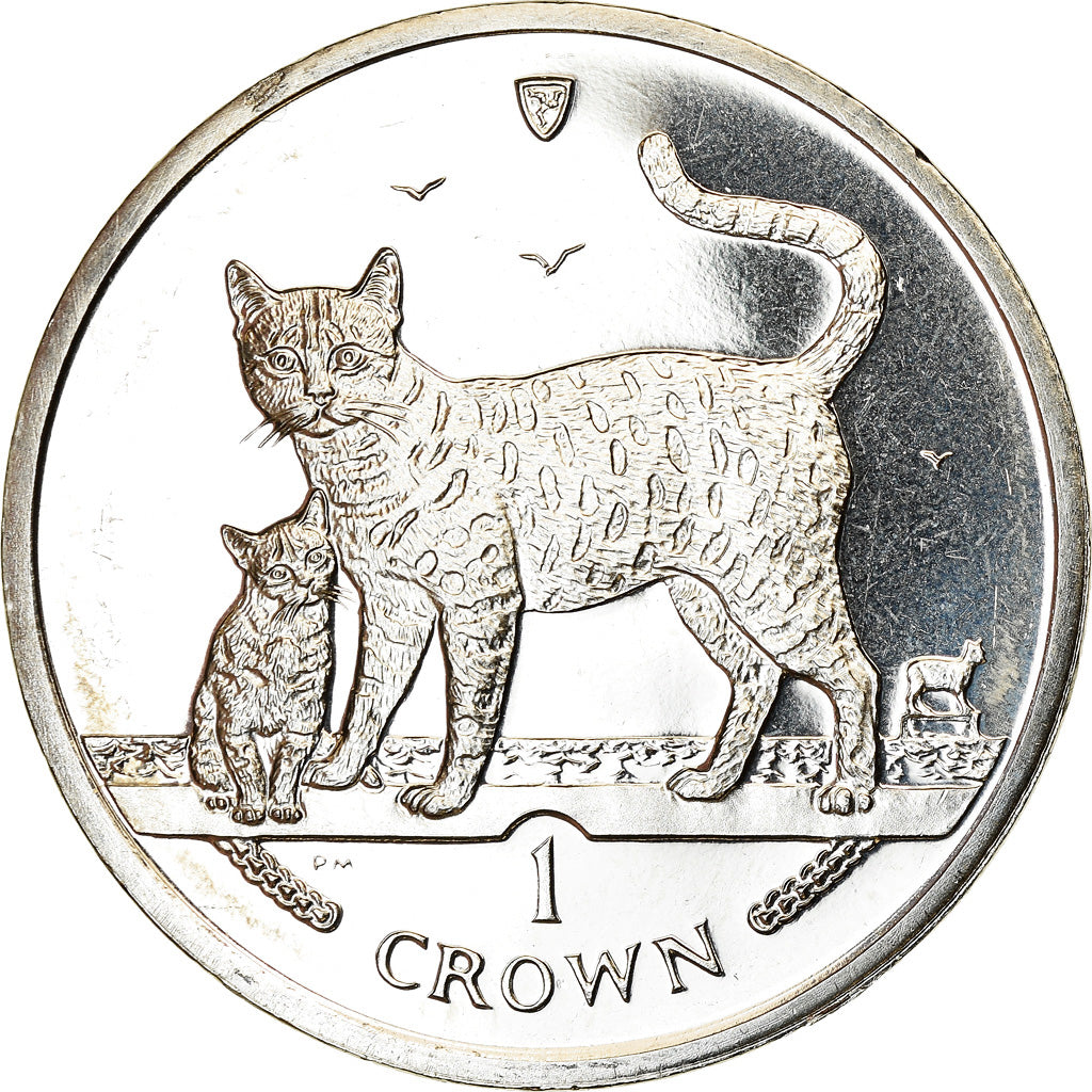 Coin, Isle of Man, Elizabeth II, Crown, 2002, Pobjoy Mint, Chat du Bengal
