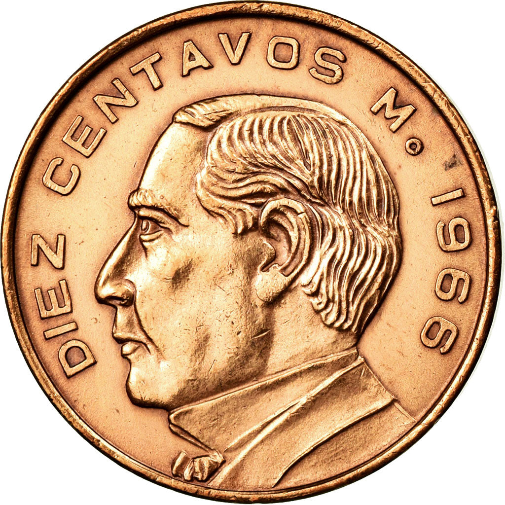 Coin, Mexico, 10 Centavos, 1966, Mexico City, AU(50-53), Bronze, KM:433