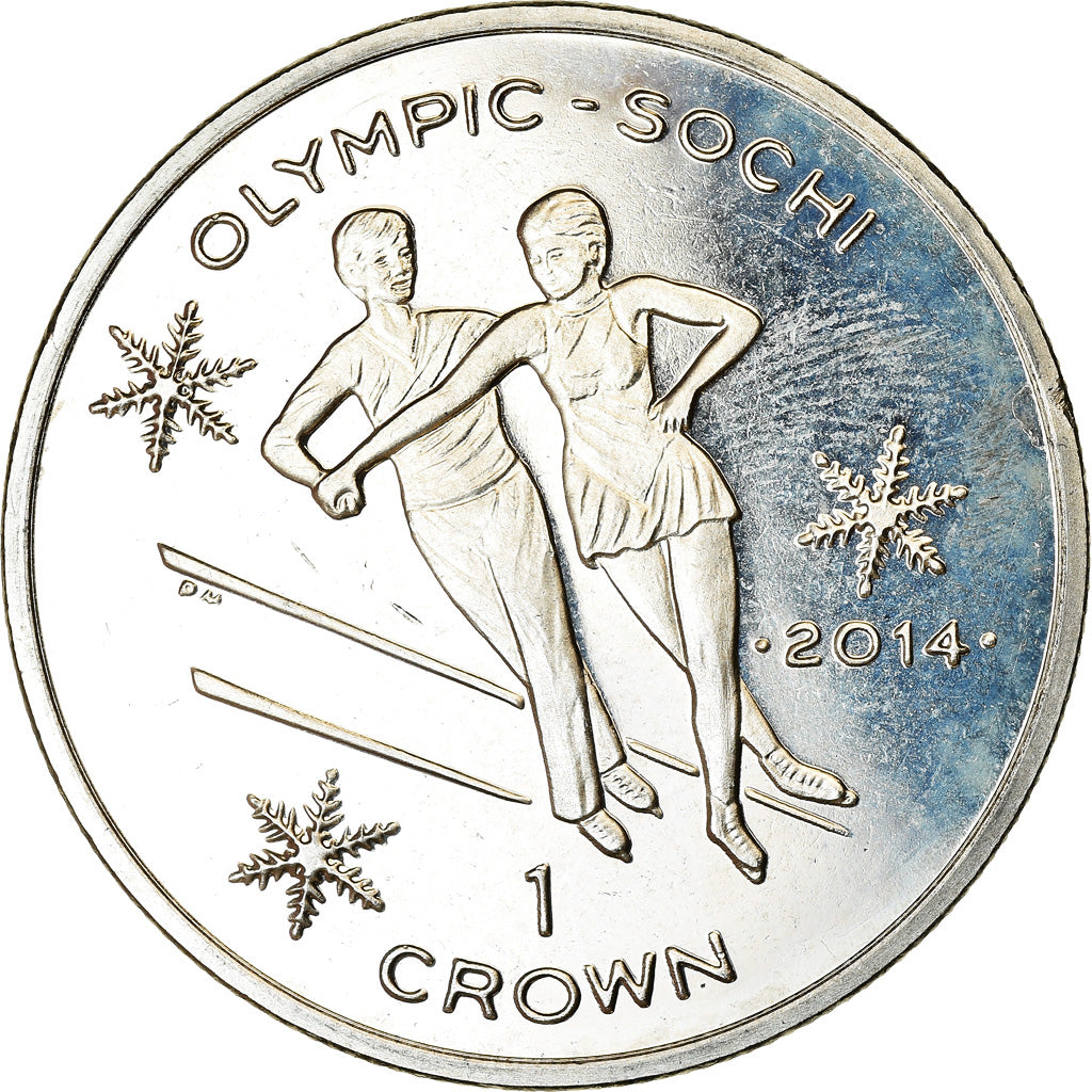 Coin, Isle of Man, Crown, 2014, Pobjoy Mint, Sochi - Patinage artistique
