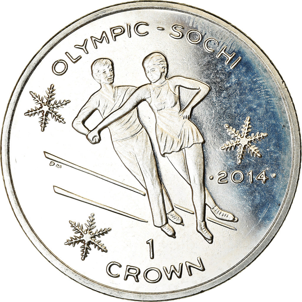 Coin, Isle of Man, Crown, 2014, Pobjoy Mint, Sochi - Patinage artistique