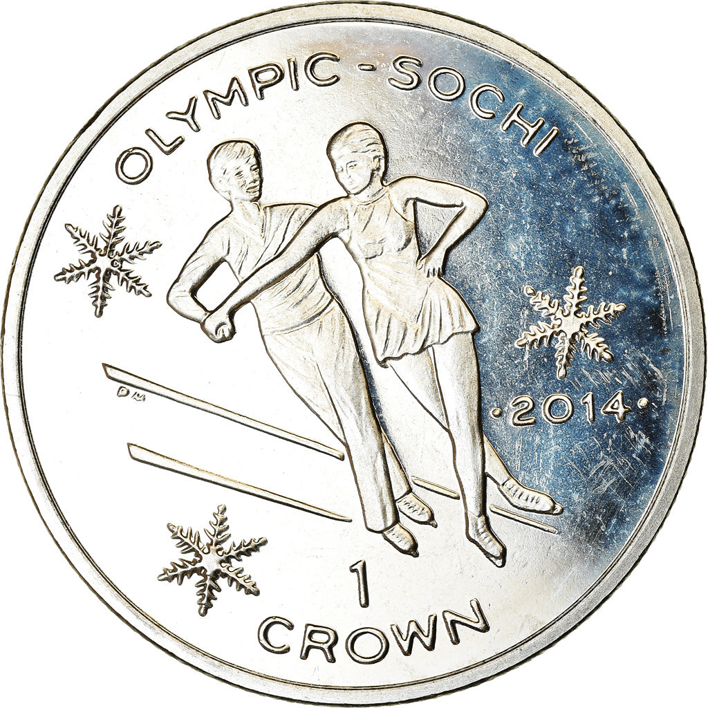 Coin, Isle of Man, Crown, 2014, Pobjoy Mint, Sochi - Patinage artistique