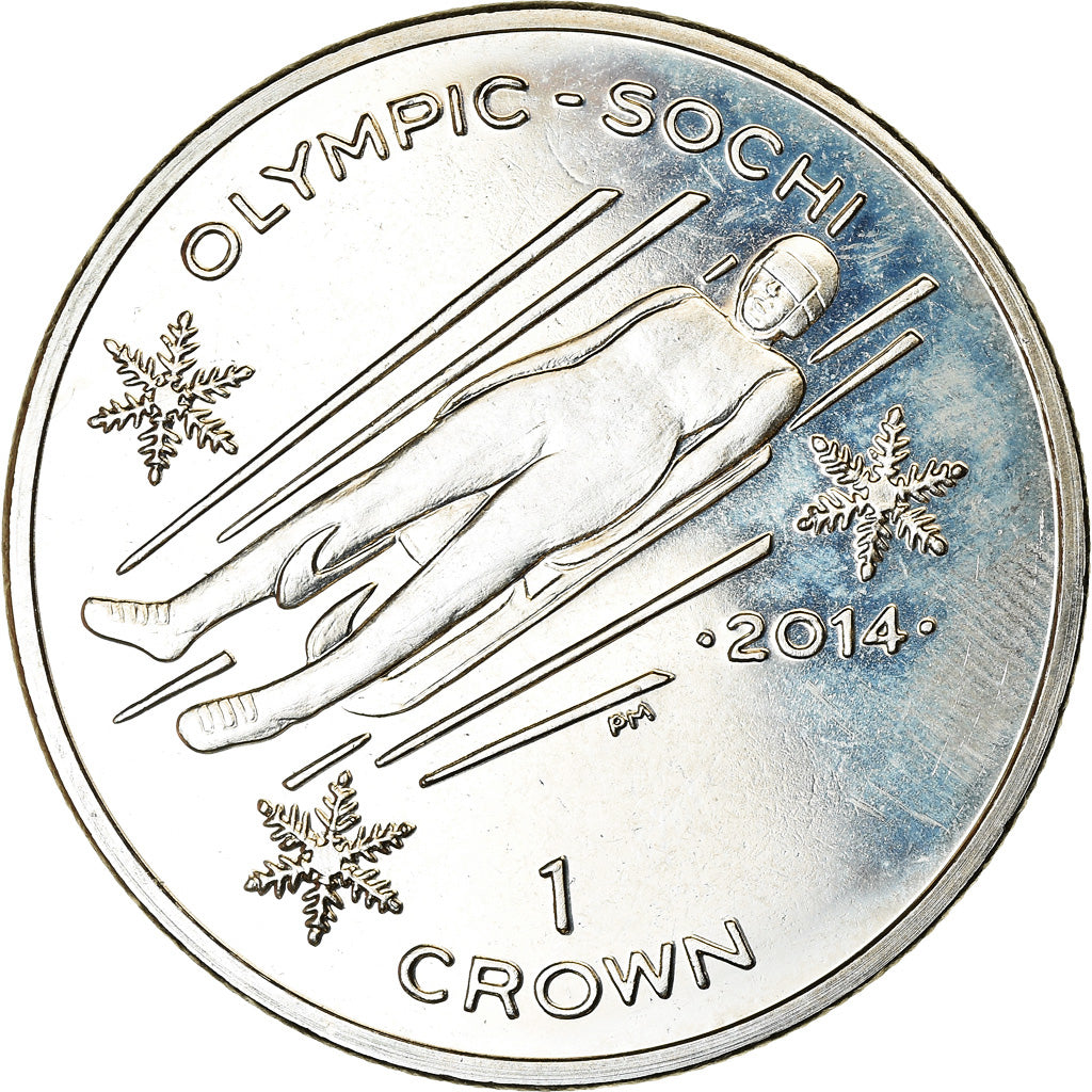 Moneta, Isola di Man, Crown, 2014, Pobjoy Mint, Sochi - Luge, SPL, Rame-nichel
