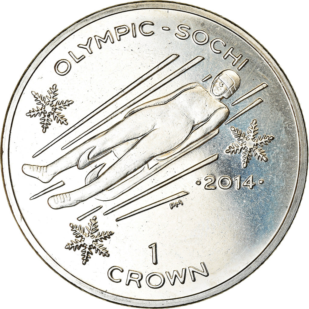 Coin, Isle of Man, Crown, 2014, Pobjoy Mint, Sochi - Luge, MS(63), Cupro-nickel
