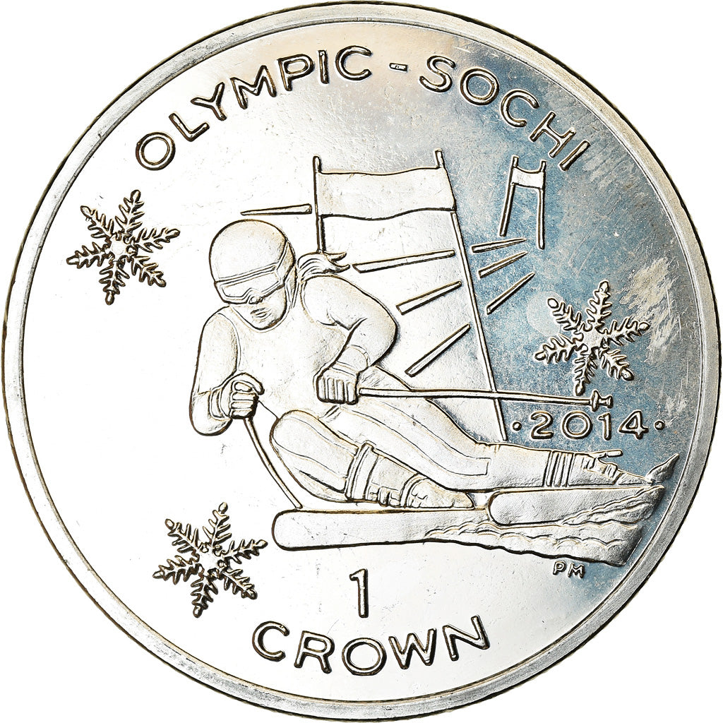 Coin, Isle of Man, Crown, 2014, Pobjoy Mint, Sochi - Ski alpin, MS(63)
