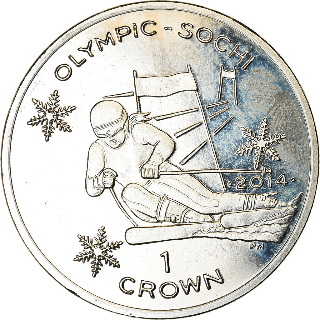 Coin, Isle of Man, Crown, 2014, Pobjoy Mint, Sochi - Ski alpin, MS(63)