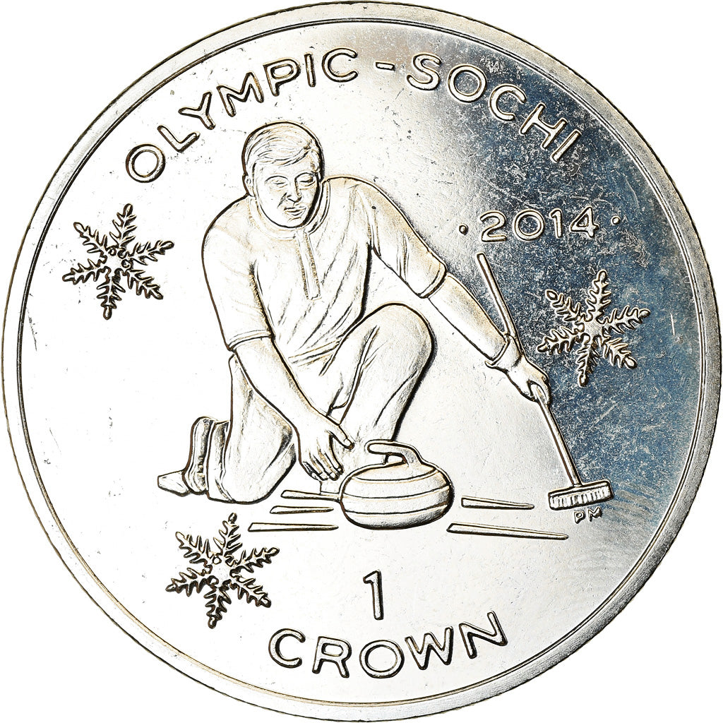 Coin, Isle of Man, Crown, 2014, Pobjoy Mint, Sochi - Curling, MS(63)