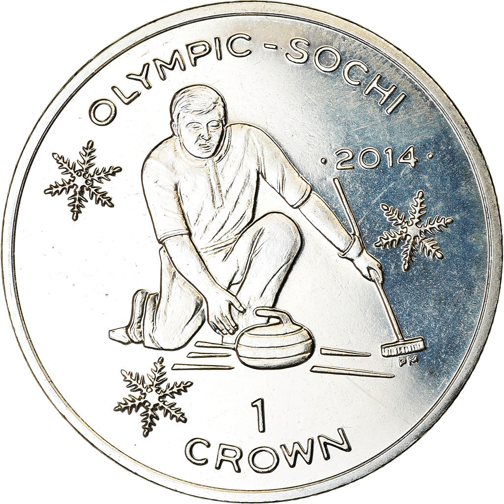 Moneda, Isla de Man, Crown, 2014, Pobjoy Mint, Sochi - Curling, SC, Cuproníquel