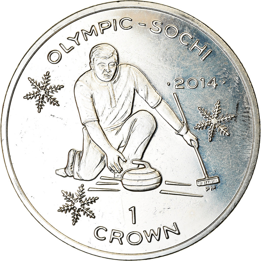 Coin, Isle of Man, Crown, 2014, Pobjoy Mint, Sochi - Curling, MS(63)