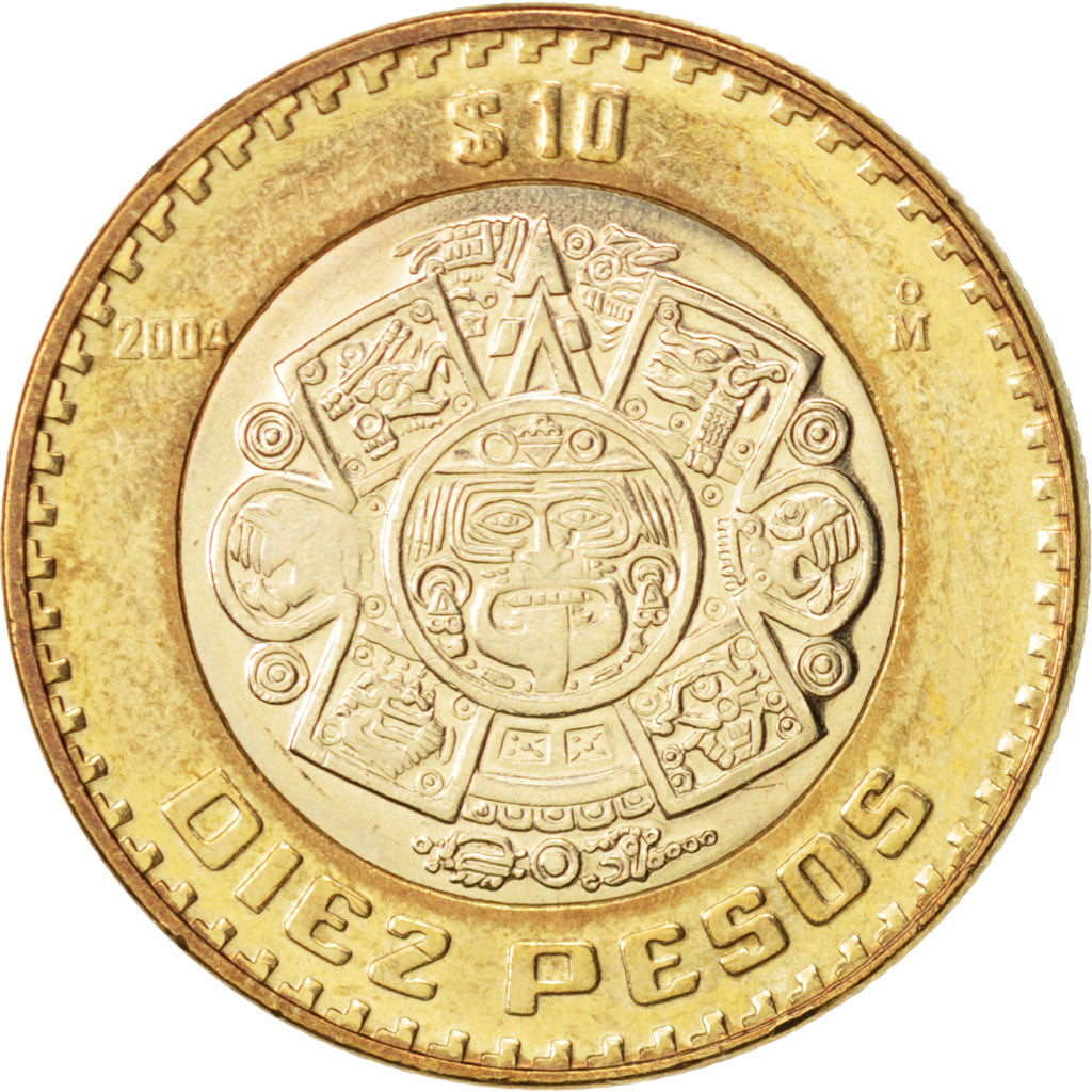 Mexico, 10 Pesos, 2004, Mexico City, AU(55-58), Bi-Metallic, KM:616