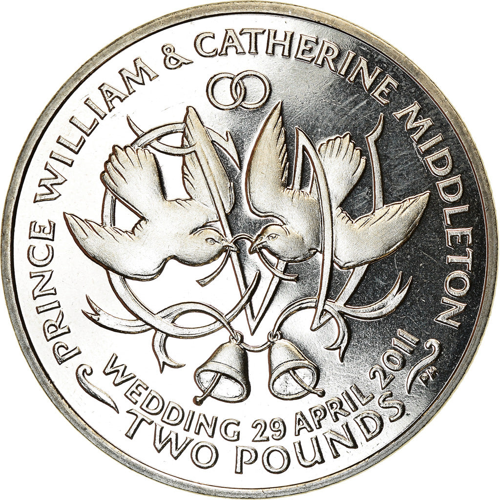 Coin, Ascension Island, 2 Pounds, 2011, Pobjoy Mint, Mariage du Prince William
