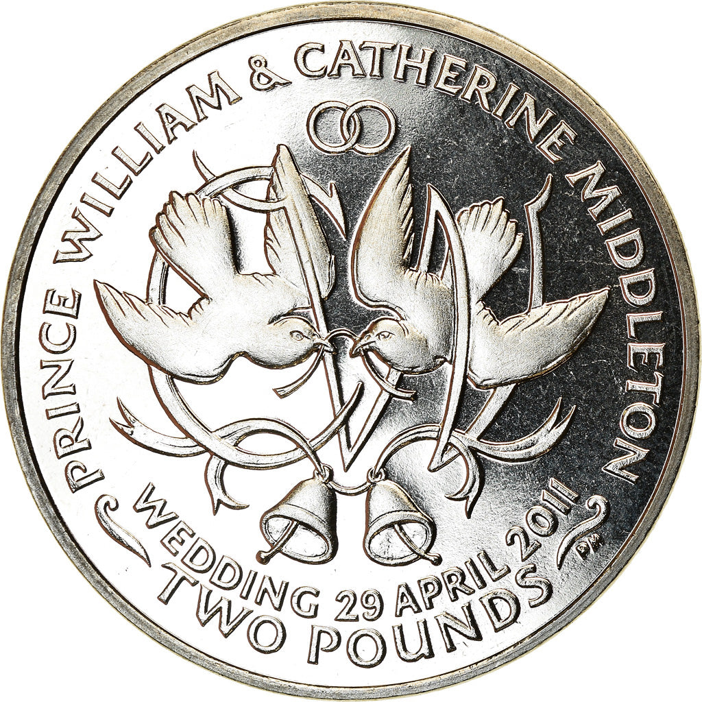 Coin, Ascension Island, 2 Pounds, 2011, Pobjoy Mint, Mariage du Prince William