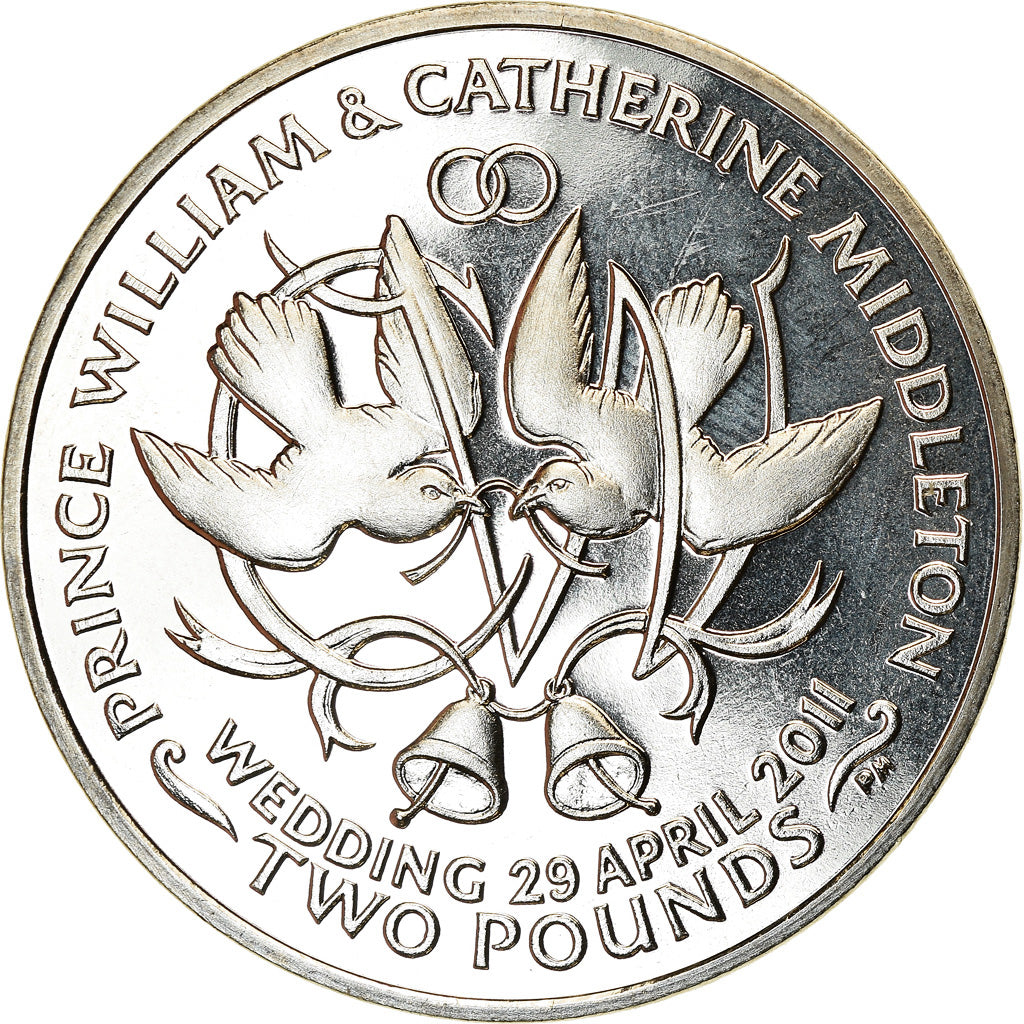 Coin, Ascension Island, 2 Pounds, 2011, Pobjoy Mint, Mariage du Prince William